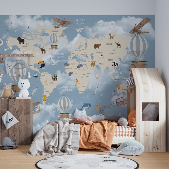 world map wall for kids room