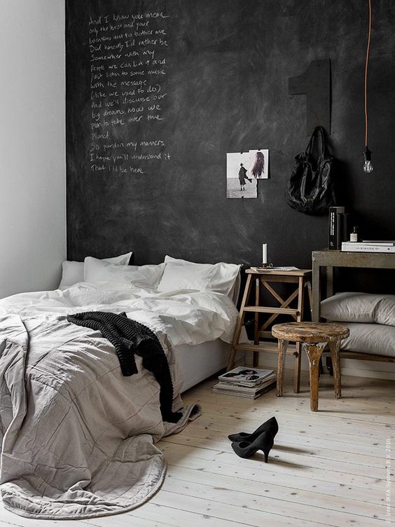 chalkboard paint accent wall bedroom